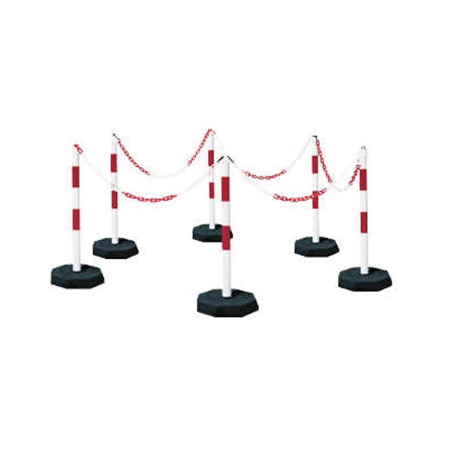 Kettenpfostenset Höhe 860 mm, bestehend aus je 6 Kettenpfosten Kunststoff rot-weiß Ø 40 mm
