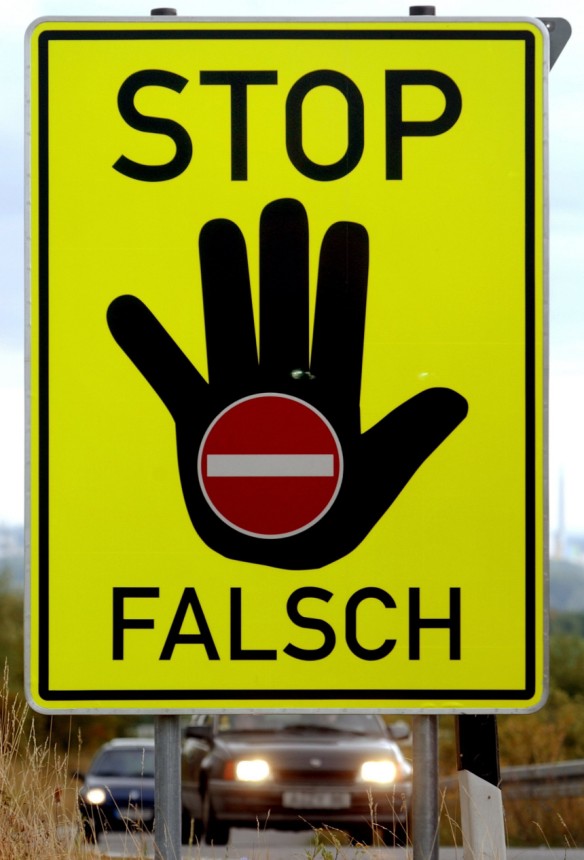 Hinweisschilder "STOP-FALSCH"2 mm Aluminium, Allround, refl. Typ RA3/C gelb,Beschriftung: lt. Ihren Angaben