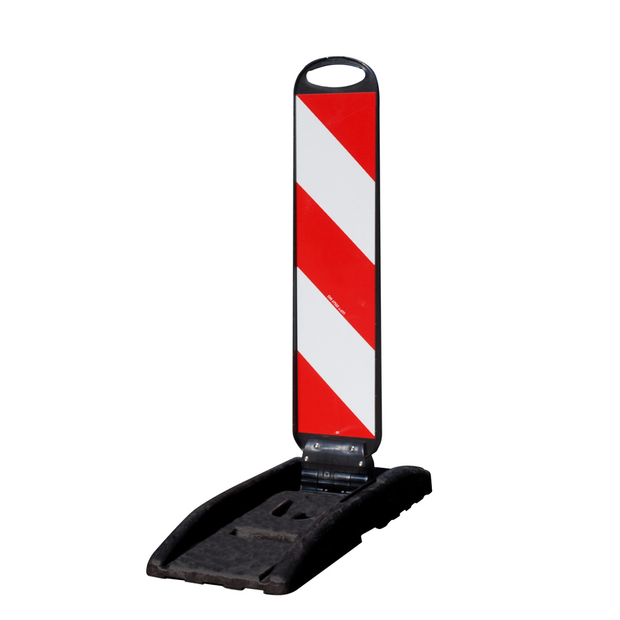 Klappbake NiColl 75, zweiseitig, Folie Typ RA2 C, Pfeilfolie rot/weiß, rechts-/linksweisend, mit schwarzer Fußplatte