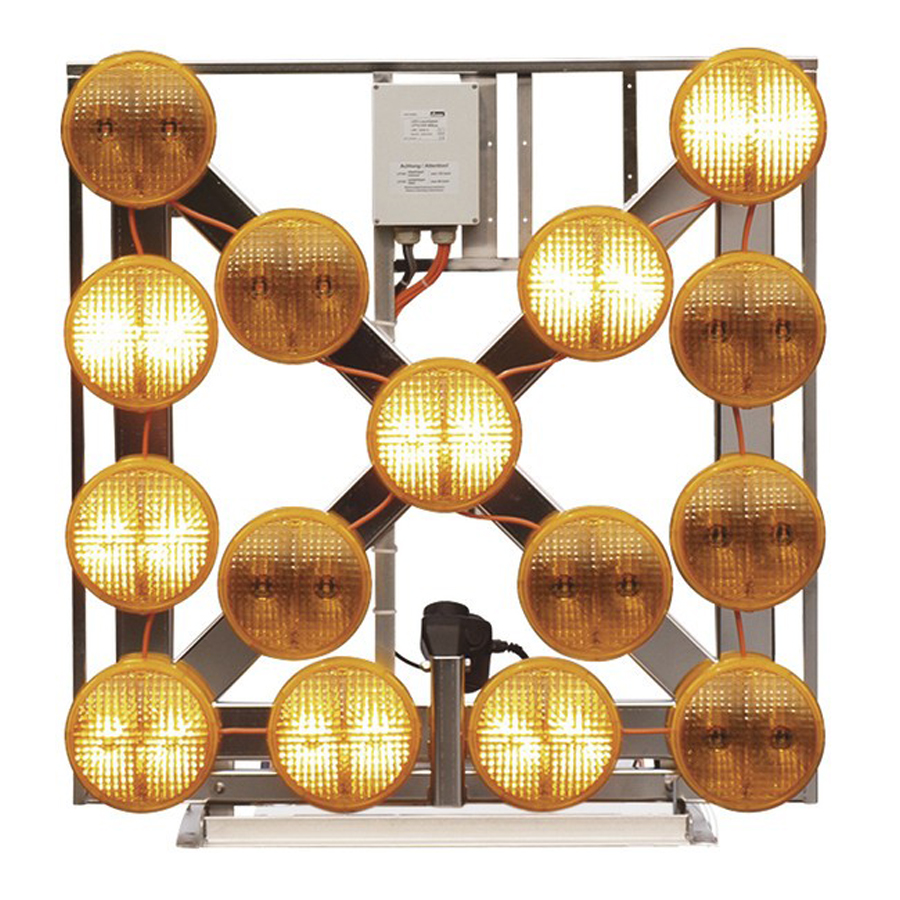 Kleiner LED-Blinkpfeil LP 15/S L8H NiBus, 12/24 V ,mit Dachrahmen und Hebe/Senkvorrichtung 