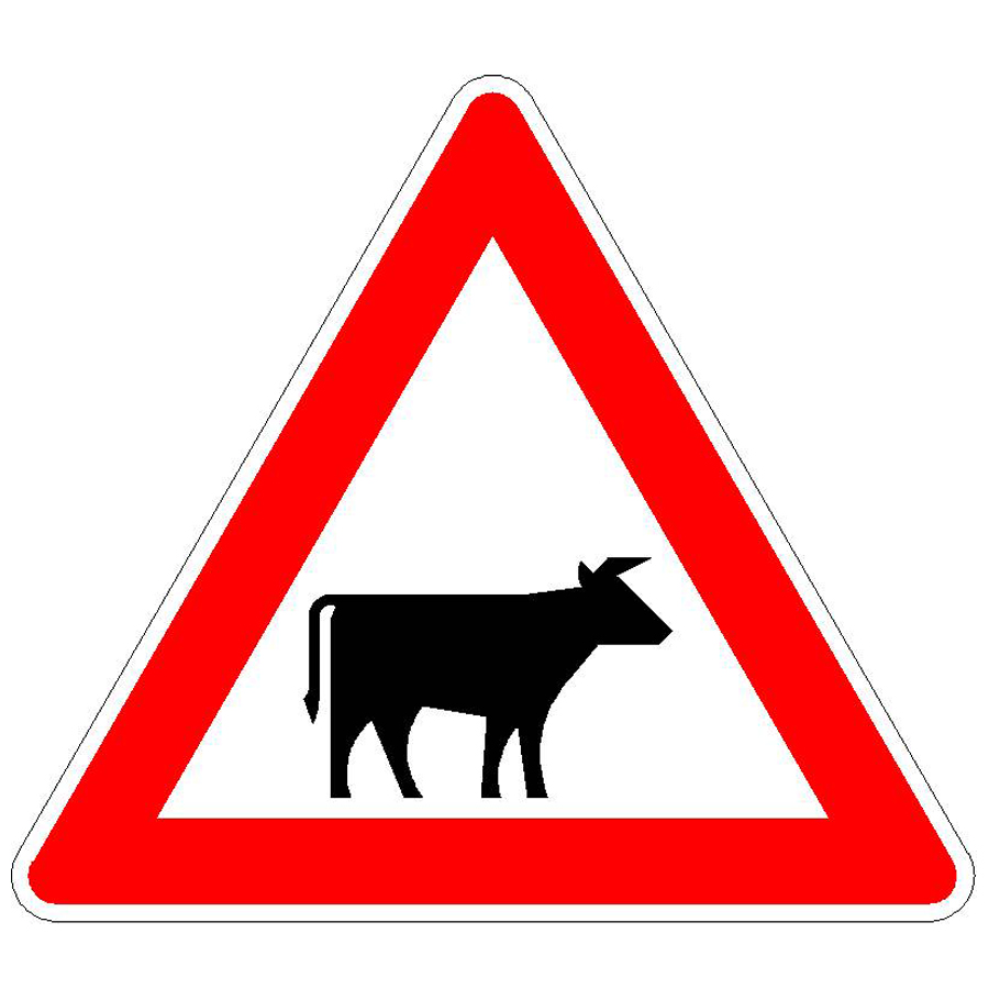 Verkehrszeichen (140-20) - StVO Viehtrieb, Tiere (Aufstellung links)