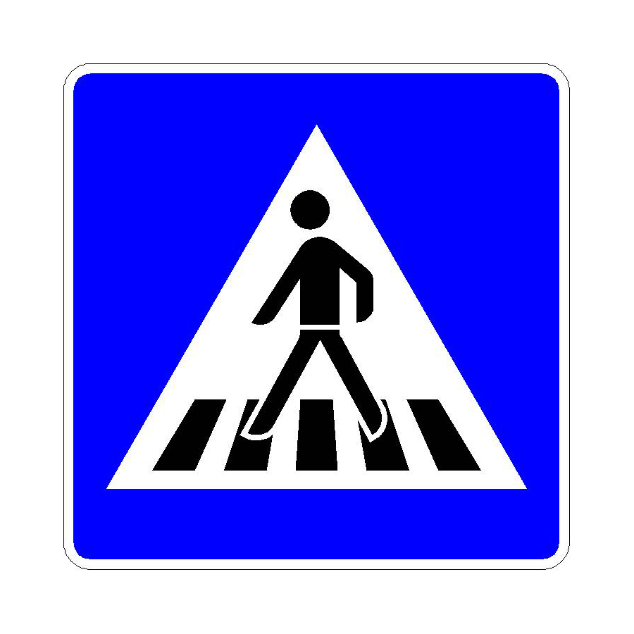 Verkehrszeichen (350-10) -  StVO Fußgängerüberweg (Rechtsaufstellung),  mit Folie RA2 ausgerüstet